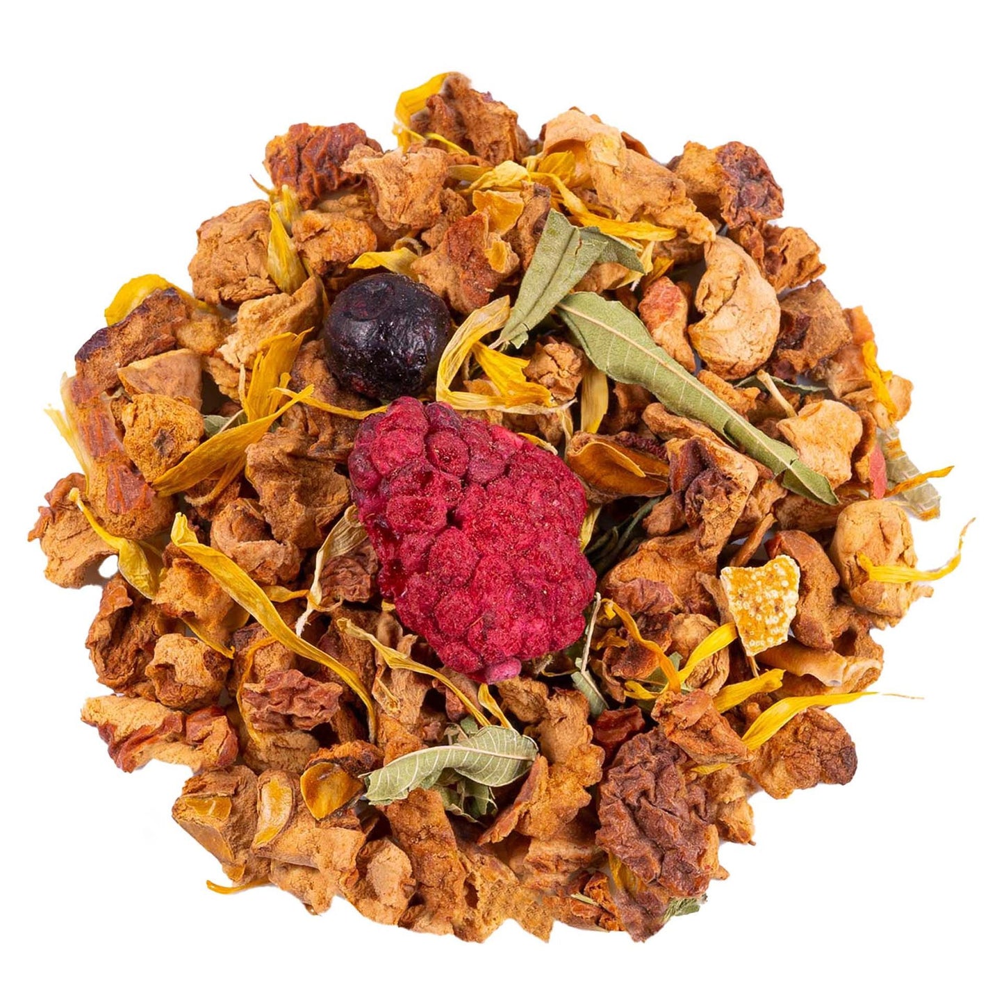 Elf Elixir green rooibos blend with apple, berries, orange peel, verbena, marigold and passionflower by Lunula Tea.