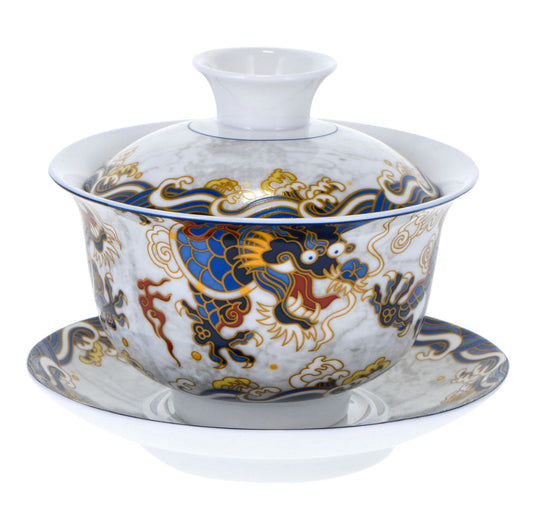 White porcelain gaiwan with Dragon motif