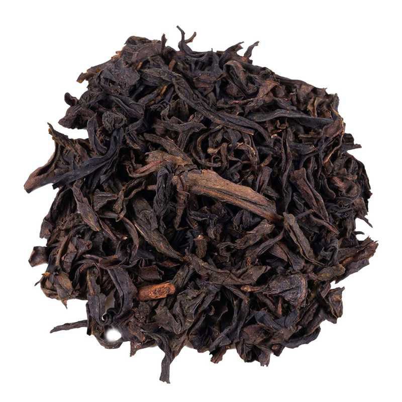 Organic Shui Xian loose-leaf oolong tea with dark twisted leaves and a warm amber infusion by Lunula Tea.