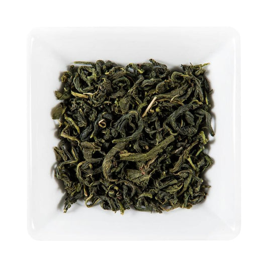 Joongjak second-flush South Korean green tea with gently twisted leaves and a fresh, smooth, lightly nutty character.
