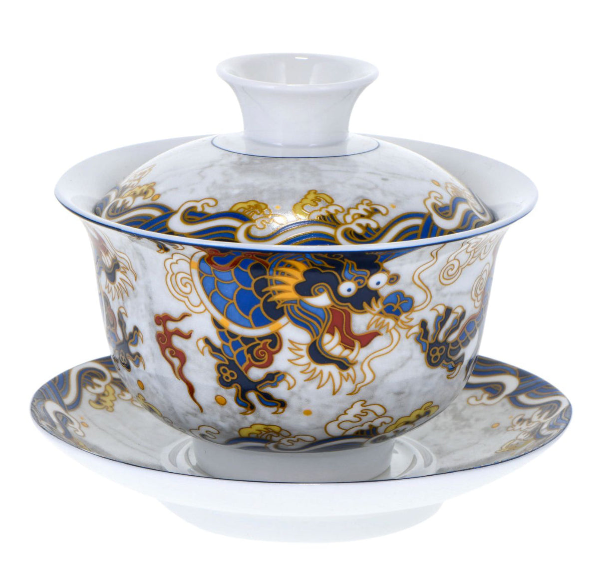 White porcelain gaiwan with Dragon motif