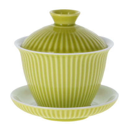 Apple green porcelain gaiwan with ribbed surface