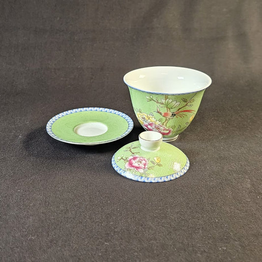 Green Porcelain Gaiwan with floral design.