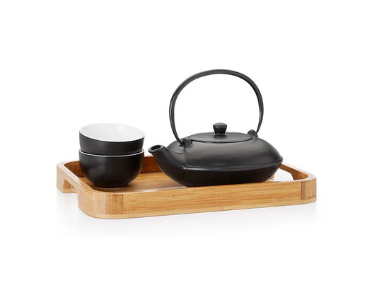 Porcelain Teapot set "Yamina" on a Bamboo Tray, 4 pieces, Black