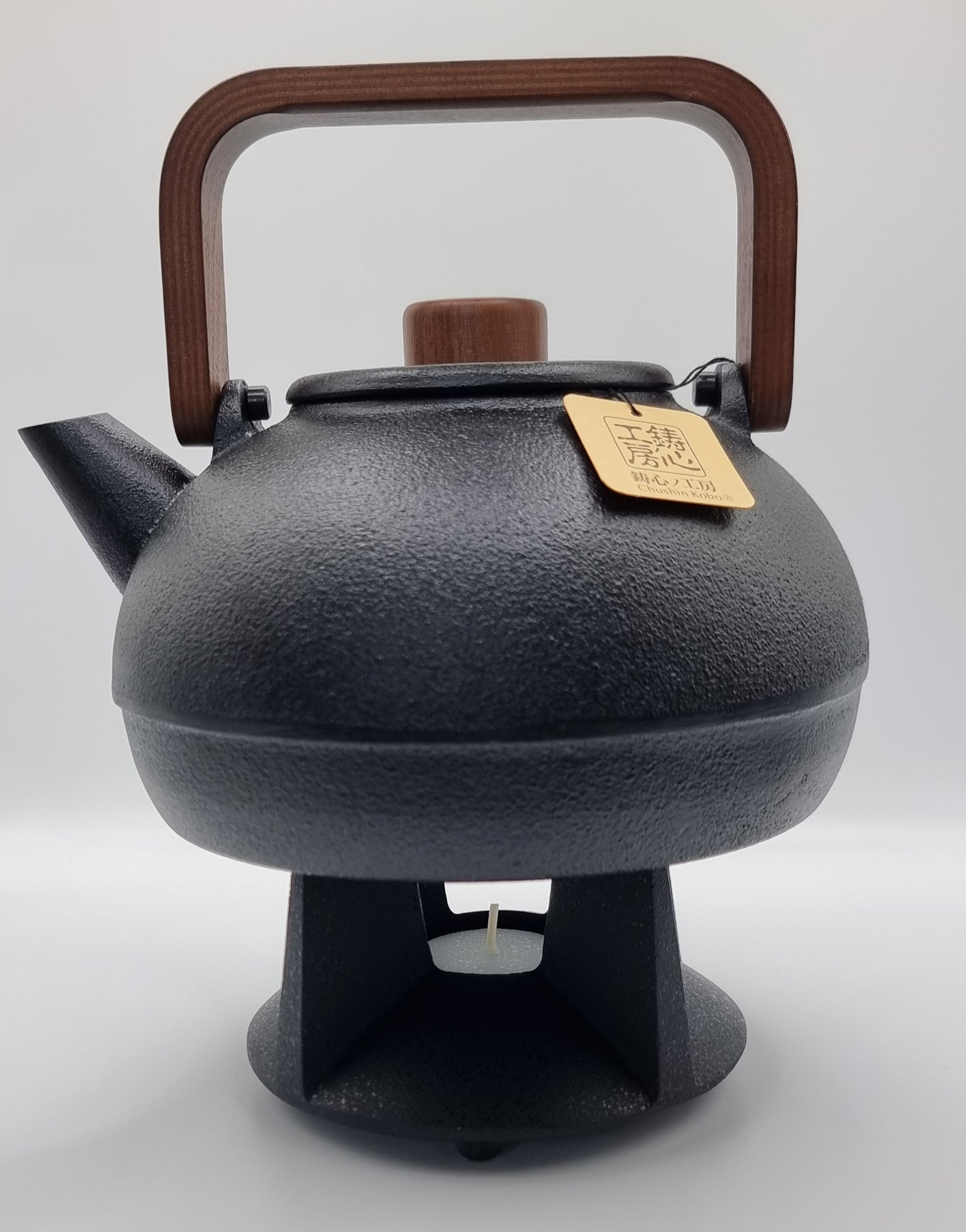 Iron Round Tea Kettle 1.2L or 1.7L, with wooden handle, color Black