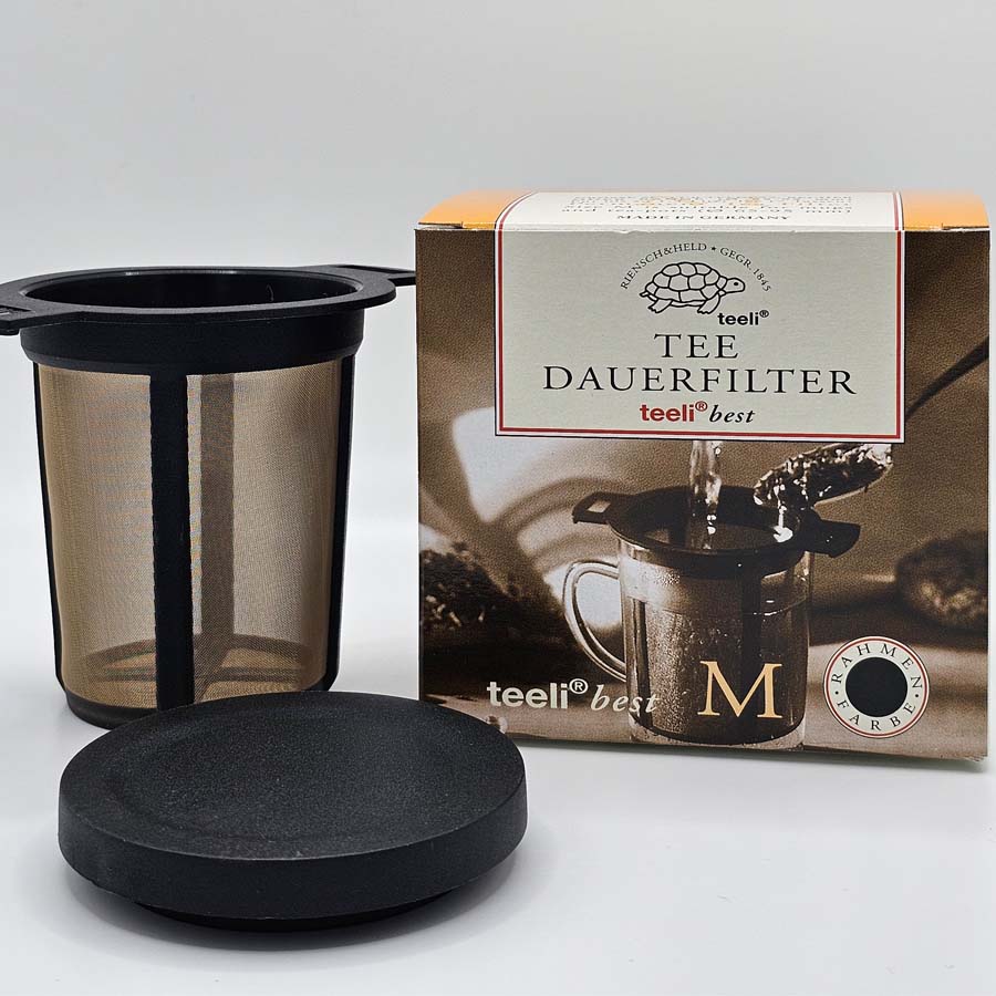 Permanent Tea filter teeli®best size M with lid (black), for mugs and teapots